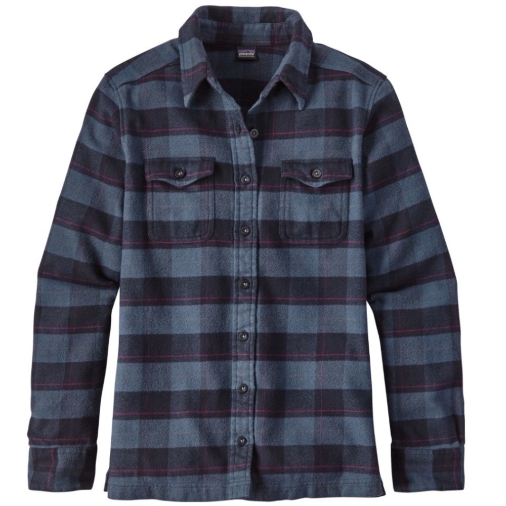 Patagonia Womens Fjord Flannel Shirt Blue Navy Plaid Organic Cotton Size 6